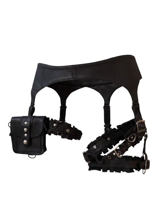 Skingraft LA 100% Leather Garter Belt Thigh Harness Holster Pocket Avant Garde main image 4